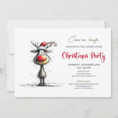 Minimalist quirky reindeer holiday party invite kaart (Voorkant)