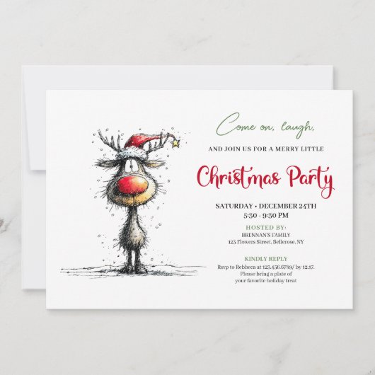 Minimalist quirky reindeer holiday party invite kaart (Voorkant)
