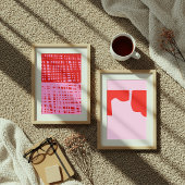Minimalist Red Abstract Shapes Pink Poster