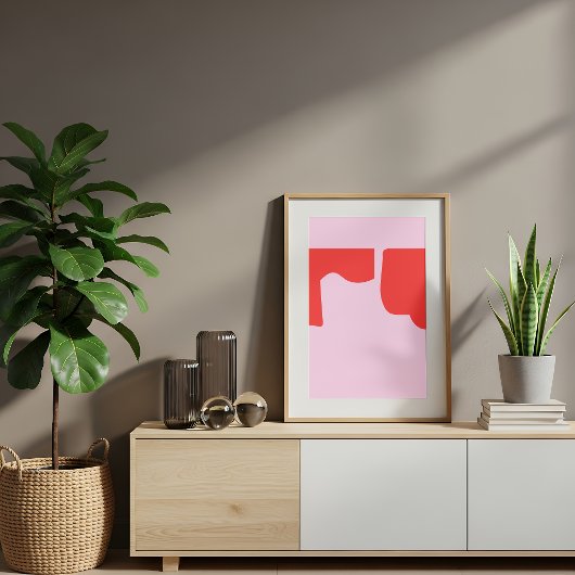 Minimalist Red Abstract Shapes Pink Poster
