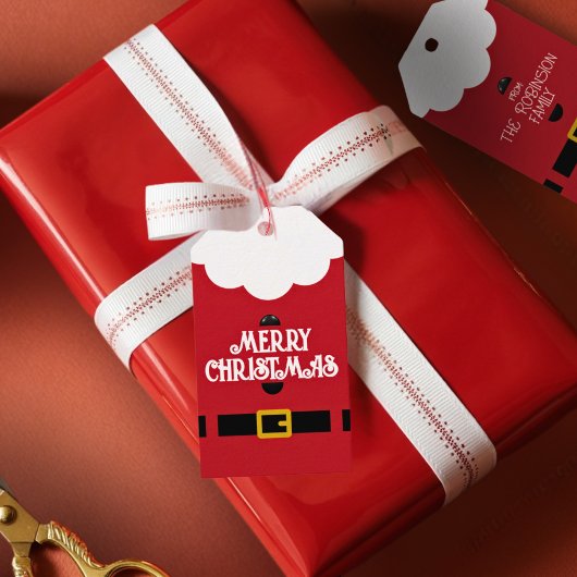 Minimalist Red and White Santa Christmas Present Cadeaulabel