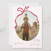 Minimalist Red Bow Family Photo Christmas  Feestdagenkaart (Voorkant)