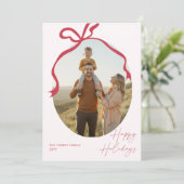 Minimalist Red Bow Family Photo Christmas  Feestdagenkaart (Staand voorkant)