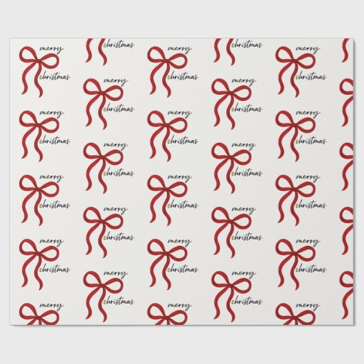 Minimalist Red Bow Merry Christmas Cadeaupapier (Vlak)