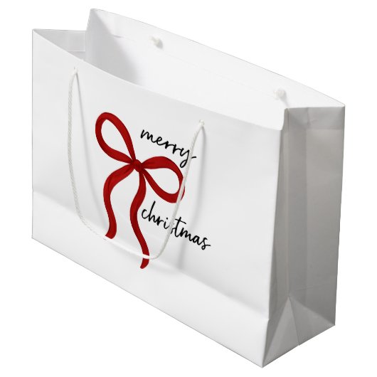 Minimalist Red Bow Merry Christmas  Groot Cadeauzakje (Voorkant Gekanteld)