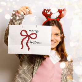 Minimalist Red Bow Merry Christmas  Groot Cadeauzakje