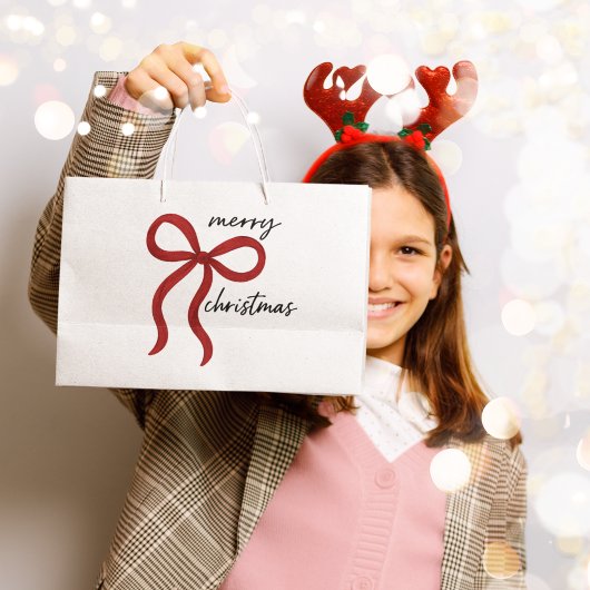 Minimalist Red Bow Merry Christmas  Groot Cadeauzakje