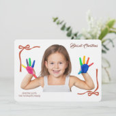 Minimalist Red Bows Blessing Christmas Handwriting Kaart (Staand voorkant)