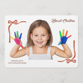 Minimalist Red Bows Blessing Christmas Handwriting Kaart