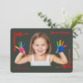 Minimalist Red Bows Blessing Christmas Handwriting Kaart (Staand voorkant)