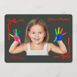 Minimalist Red Bows Blessing Christmas Handwriting Kaart