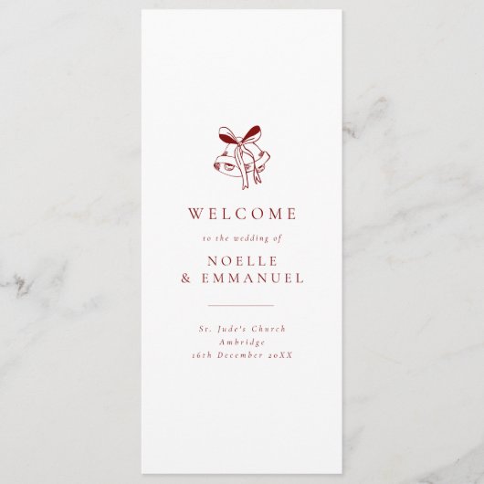 Minimalist Red Christmas Bells Winter Wedding Programmakaart (Voorkant)