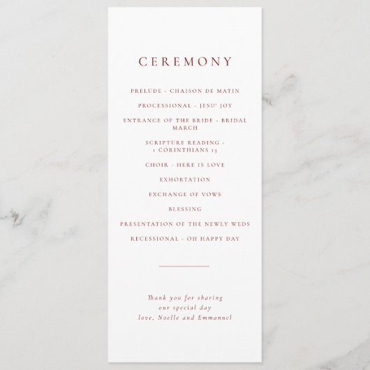 Minimalist Red Christmas Bells Winter Wedding Programmakaart (Achterkant)