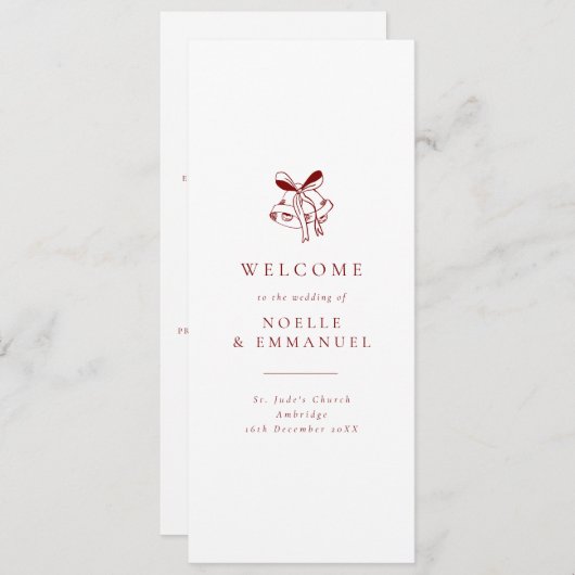 Minimalist Red Christmas Bells Winter Wedding Programmakaart (Voorkant / Achterkant)