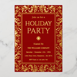 Minimalist Red & Gold Holiday Gathering Folie Uitnodiging