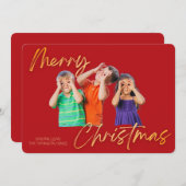 Minimalist Red Gold Merry Christmas Handwriting Kaart (Voorkant / Achterkant)
