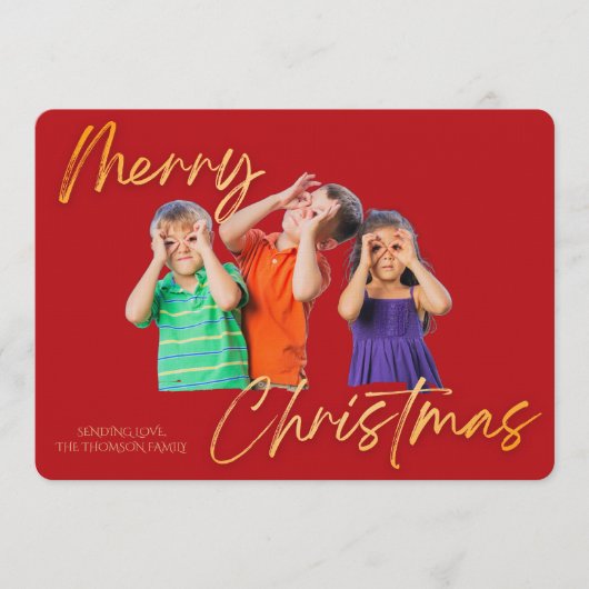 Minimalist Red Gold Merry Christmas Handwriting Kaart (Voorkant)