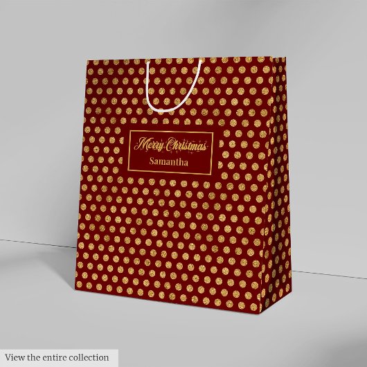 Minimalist Red Gold Polka Dots Custom Gift Bag Medium Cadeauzakje