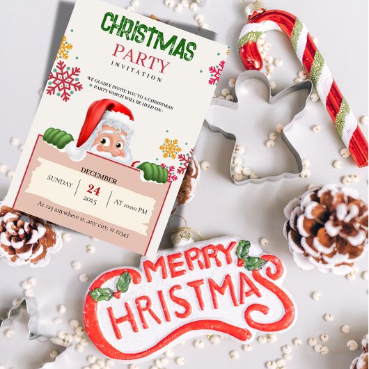 Minimalist Red & Green Christmas Party Invitation Kaart