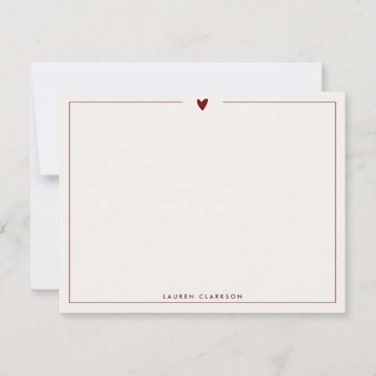 Minimalist Red Heart Stationery Note Card Kaart (Voorkant)