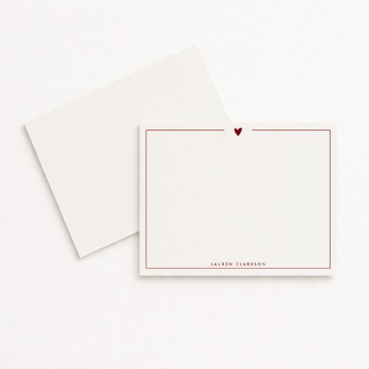 Minimalist Red Heart Stationery Note Card Kaart