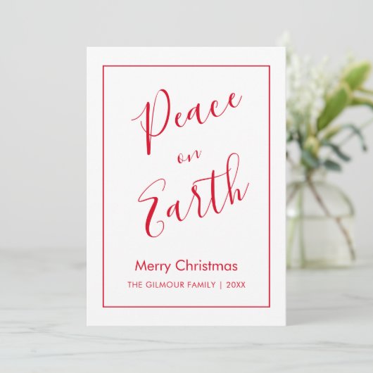 Minimalist|Red Peace on Earth Christmas Card Kaart (Staand voorkant)