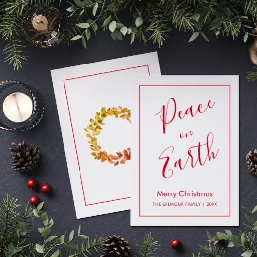 Minimalist|Red Peace on Earth Christmas Card Kaart