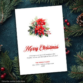 Minimalist Red Poinsettia Stylish Greeting Card Feestdagenkaart