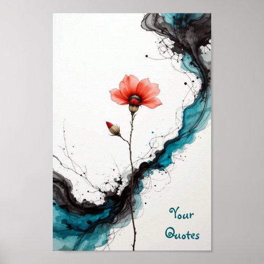 Minimalist Red Poppy Ink Art Print (Voorkant)