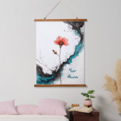 Minimalist Red Poppy Ink Art Print Hangend Wandkleed (Slaapkamer)