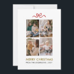 Minimalist Red Ribbon 4 Photo Merry Christmas Feestdagenkaart<br><div class="desc">Celebrate the holiday season with this clean and modern four-photo grid Christmas card featuring a delicate red ribbon accent. The minimalist layout and elegant typography allow your family’s most precious moments to take center stage for a timeless holiday keepsake.</div>