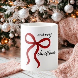 Minimalist Red Ribbon Bow Merry Christmas  Koffiemok