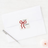 Minimalist Red Ribbon Bow Merry Christmas  Vierkante Sticker (Envelop)