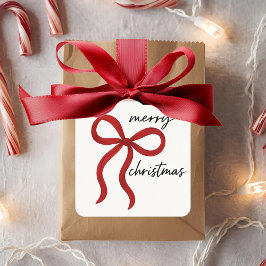 Minimalist Red Ribbon Bow Merry Christmas  Vierkante Sticker