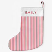 Minimalist Red Stripes Personalized Name  Kleine Kerstsok (Achterkant)