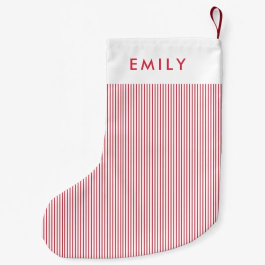 Minimalist Red Stripes Personalized Name Kleine Kerstsok (Achterkant)