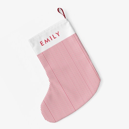 Minimalist Red Stripes Personalized Name  Kleine Kerstsok (Achterkant (Hangend))