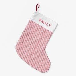 Minimalist Red Stripes Personalized Name  Kleine Kerstsok