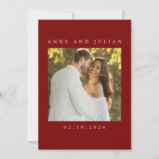 Minimalist Red Wedding Invitation with a photo Kaart (Voorkant)