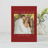 Minimalist Red Wedding Invitation with a photo Kaart (Staand voorkant)