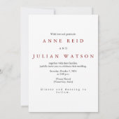 Minimalist Red Wedding Invitation with a photo Kaart (Achterkant)