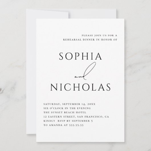 Minimalist Rehearsal Dinner | Elegant Typography Kaart (Voorkant)