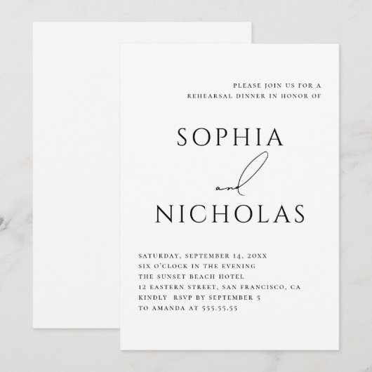 Minimalist Rehearsal Dinner | Elegant Typography Kaart (Voorkant / Achterkant)