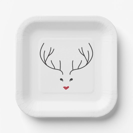 minimalist reindeer face papieren bordje (Voorkant)