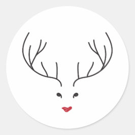 minimalist reindeer face ronde sticker