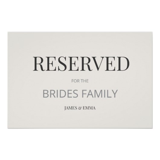 Minimalist ‘RESERVED’ Wedding Sign Warm Ivory Perfect Poster (Voorkant)