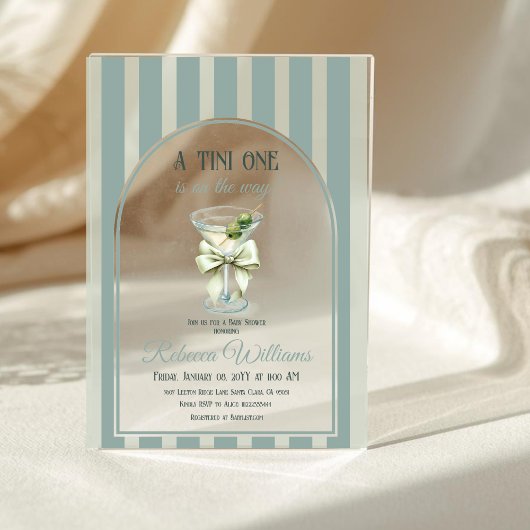 Minimalist Retro Bow Tini One Martini Baby Shower Acryl Uitnodigingen