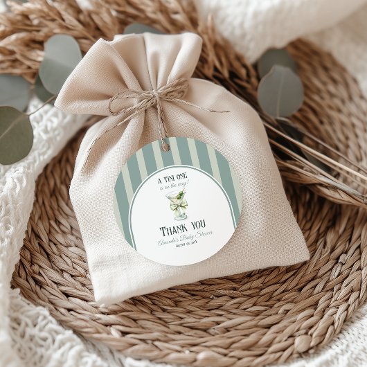 Minimalist Retro Bow Tini One Martini Baby Shower Bedankjes Labels