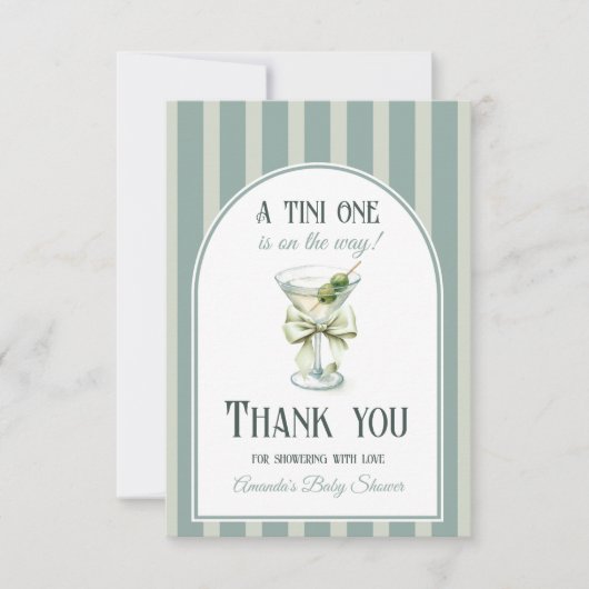 Minimalist Retro Bow Tini One Martini Baby Shower Bedankkaart (Voorkant)