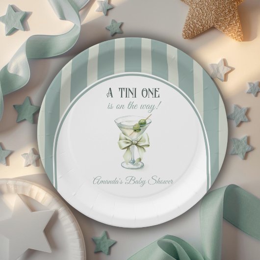 Minimalist Retro Bow Tini One Martini Baby Shower Papieren Bordje